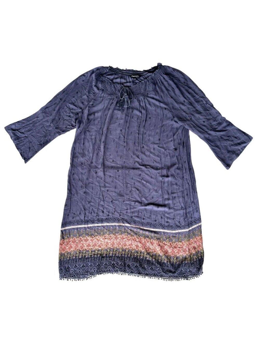 Vintage Chadwicks of Boston Dress  XL Blue Tassels Hippie Boho Peasant Festive